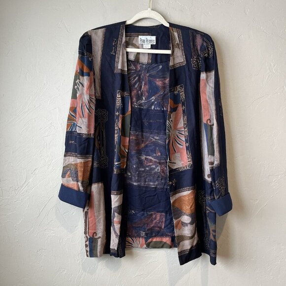 Art To Wear Abstract Blazer Coverup Lagenlook Preppy indie open front teacher 12 - Picture 1 of 8